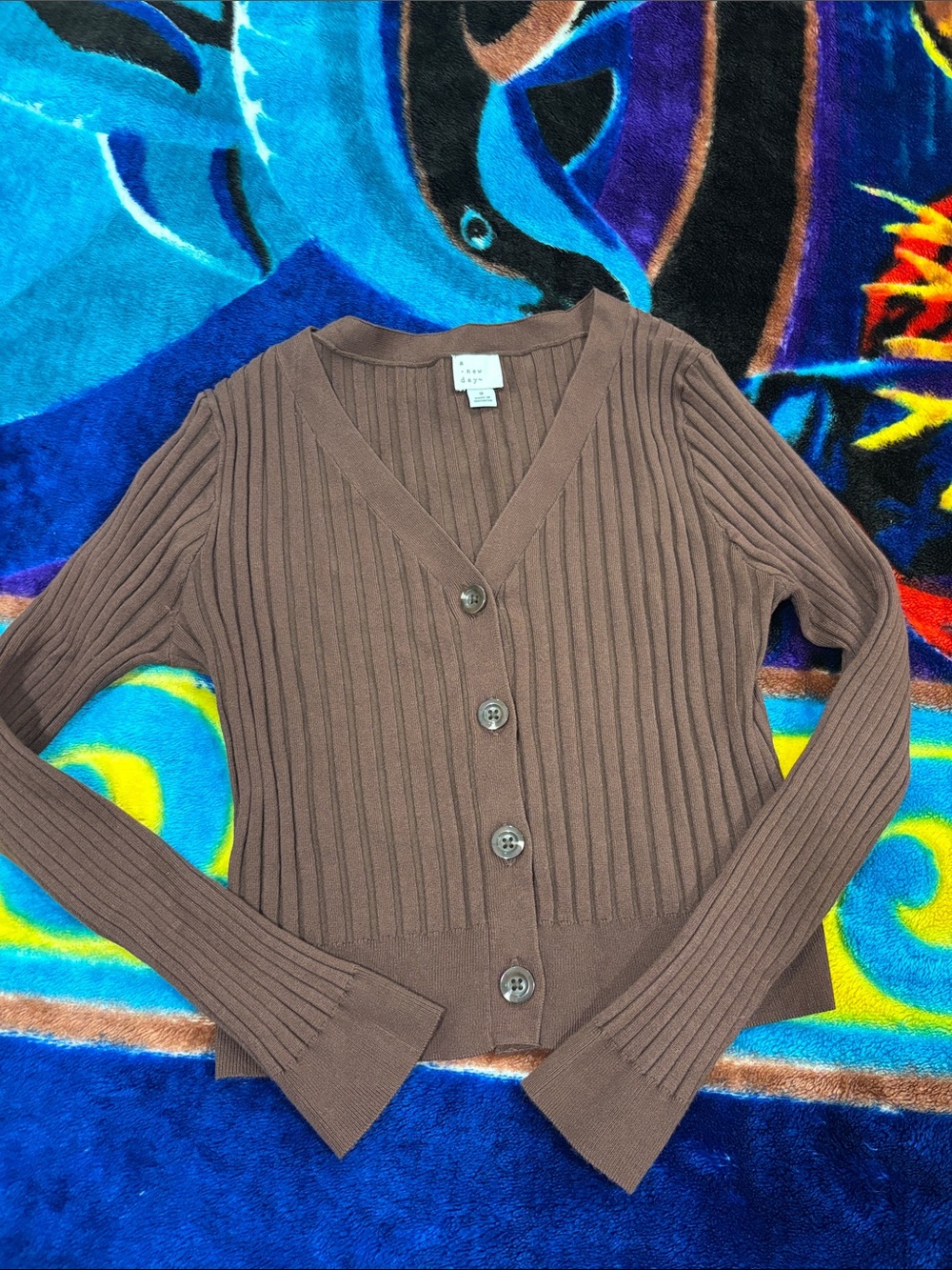 a new day Brown Ribbed V-Neck Button Front Cardigan